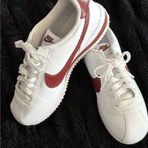 Nike Cortez Sneaker with Dark Red Swoosh
